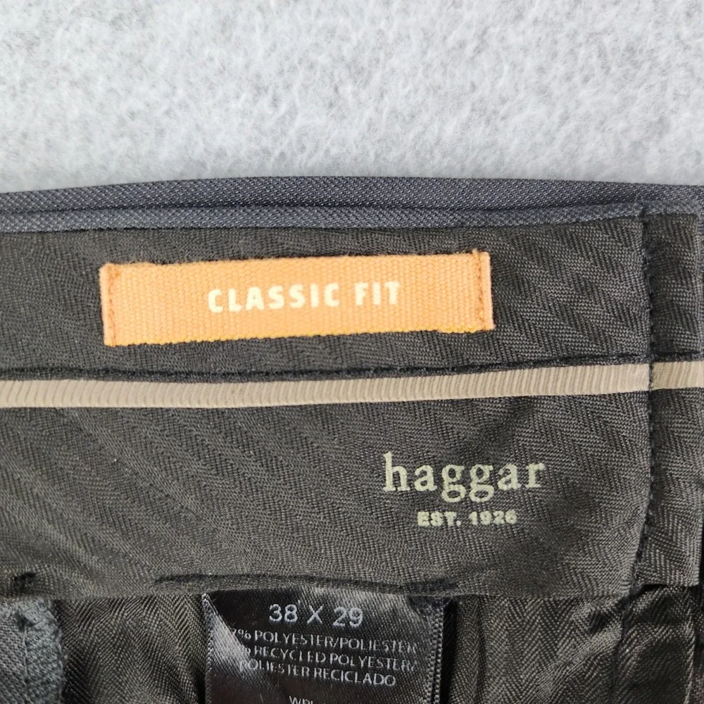Haggar Dress Pants Mens 38x29 Gray Classic Fit Flat Front‎ Repreve Trousers